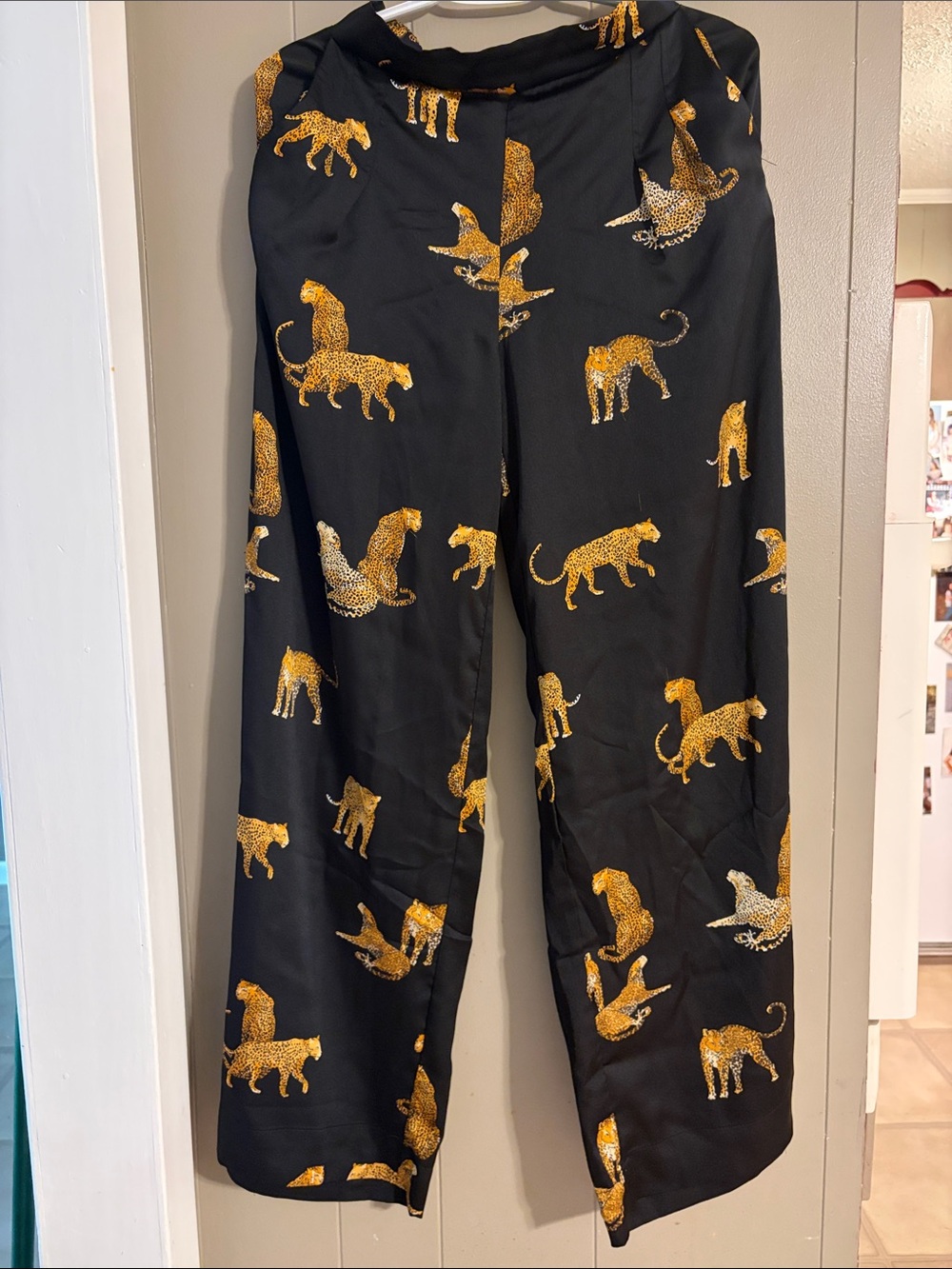 Umgee Black Chinos with Gold Leopard Print